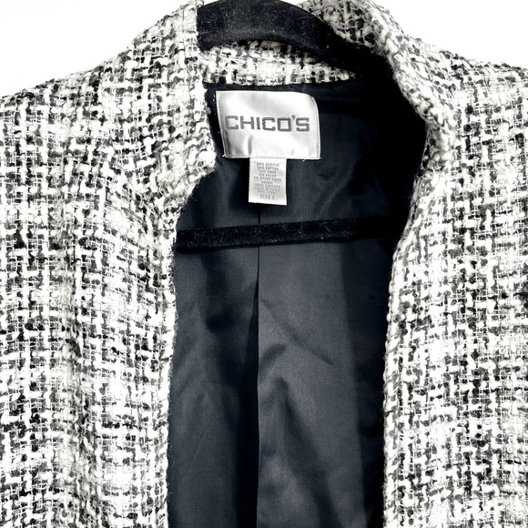 Chico's Tweed Blazer Gray White Black Textured Jacket Wool Blend Size Small - Picture 4 of 13